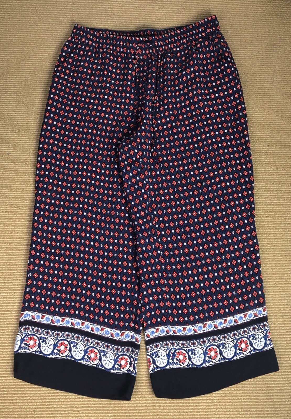 ALTRA LOFT Wide Leg Pants Floral Print Pull On Stretch Waist Tie Size L Pockets New