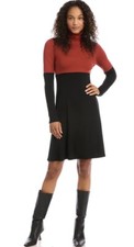 NWT Karen Kane Red Black Color Block Turtle Neck Jersey Feel Dress Large