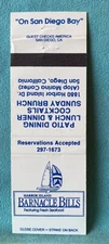 Matchbook Cover Harbor Island Barnacle Bills Restaurant San Diego CA