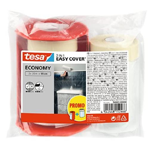 tesa 58883 Easy Cover Film Economy-Telo Copritutto per Pittura 2 in 1 con Biades
