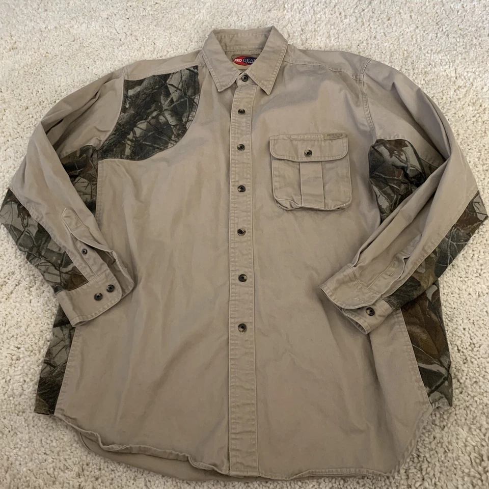 Wrangler Pro Gear Shirt Mens XL Long Sleeve Khaki Camo Shooting Patch Hunting - Image 2 of 4