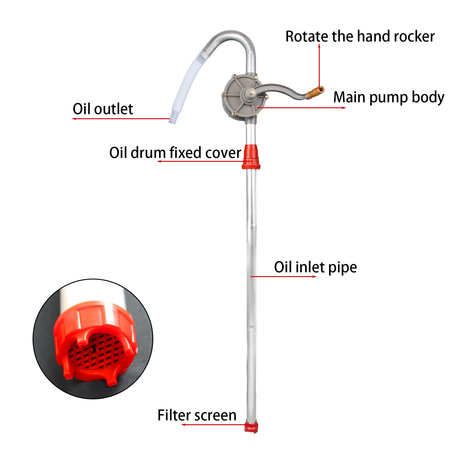 55 Gallon Drum Rotary Barrel Pump Hand Crank Diesel Fuel Oil Gas