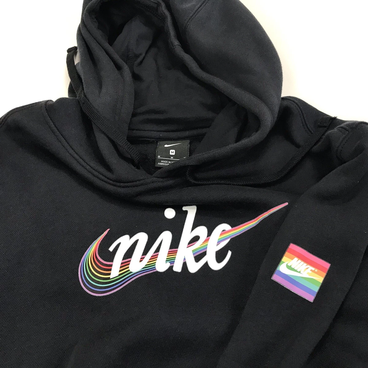 Nike Sportswear Pullover Hoodie Men Sweatshirt Black Rainbow CT1778 010 Sz M EUC