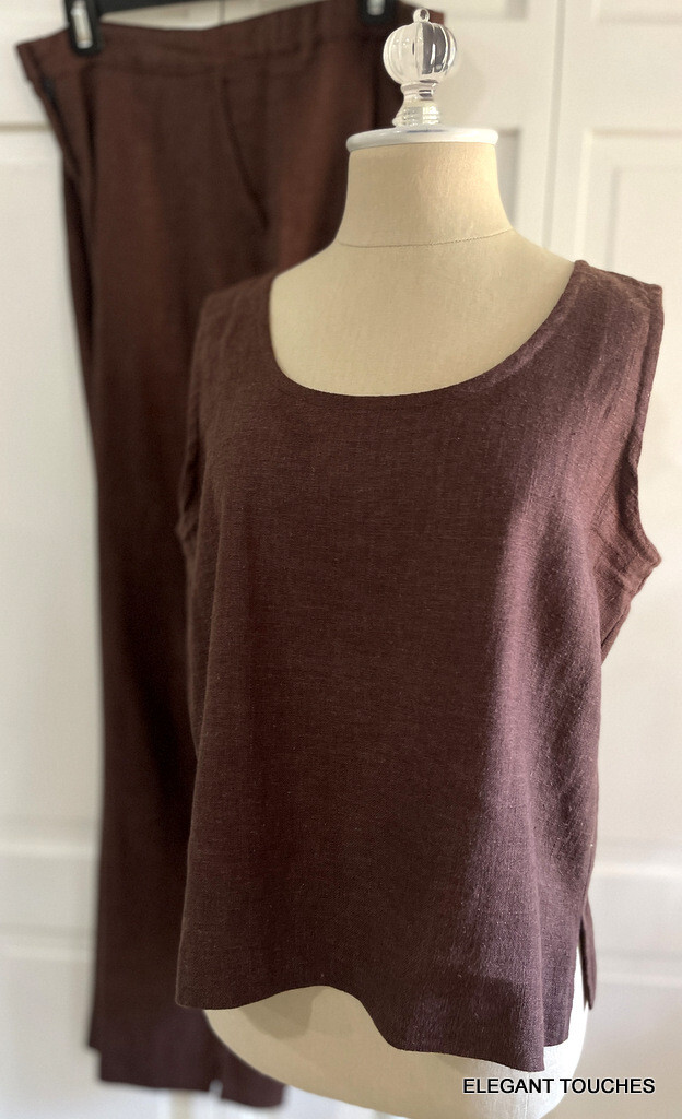 Pony dipinto donna 8 panna misto lino giacca e top pantalone marrone set 3 pezzi M Y2K