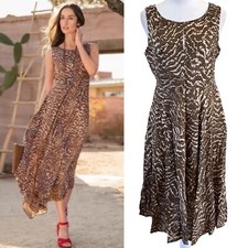 Sundance Salma Midi Dress Brown Animal Safari Sleeveless Handkerchief Hem Boho 6