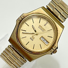 Seiko SQ 100 Watch Men 9123-6009 36mm Gold Dial Gold Tone Daydate NEEDS BATTERY