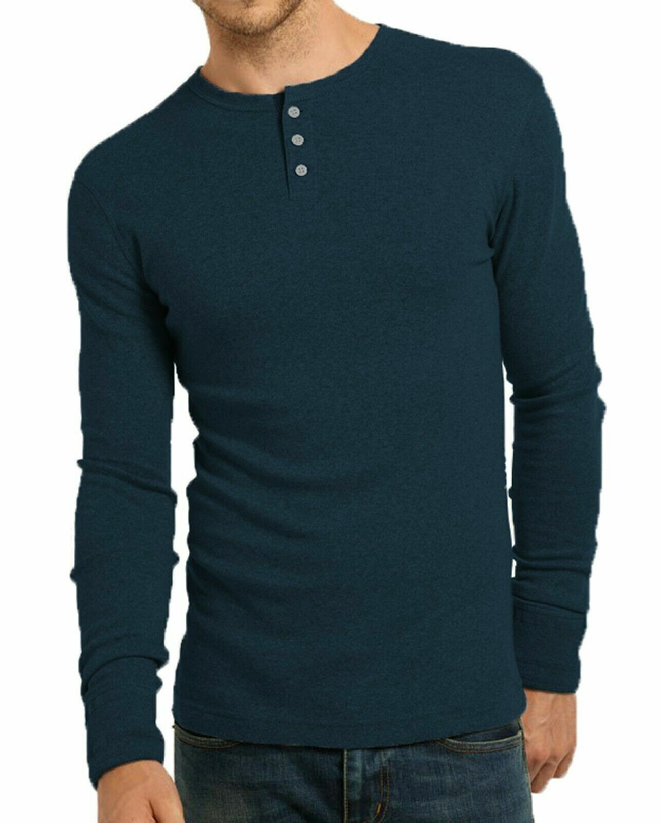 Mens Cotton Grandad Button Neck Long 