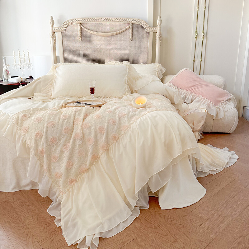 Flowers Lace Warm Duvet Cover Bed Sheet 2 Pillowslips