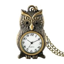Vintage Owl Quartz Pocket Watch Retro Fob Sweater Chain Arabic Numerals Display