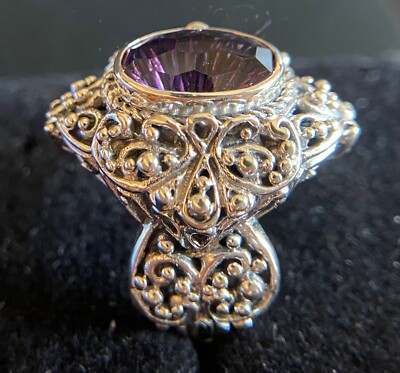 Sarda, Bali Handmade,Elaborate,Feminine,Amethyst & Sterling, Ring Sz 6.75 & 7.75