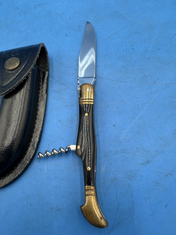 Laguiole Pocket Knife W/ Corkscrew & Leather Sheath Black Handle - Image 4 of 4