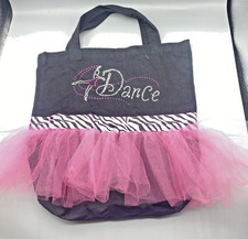 DANCE Tote Bag Black Pink TuTu Ruffle Girls Ballerina Ballet Embroidered Handles