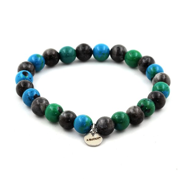 Armband Perlen Chrysokoll Und Labradorit 8 Mm. Hergestellt In Frankreich.-image