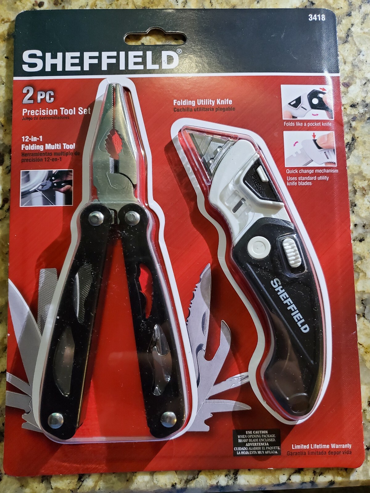 Sheffield 2pc Precision Tool Set 12in1 folding multitool & utility