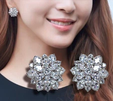 S925 Sterling Silver CZ Cluster Flower Snowflake Stud Earrings