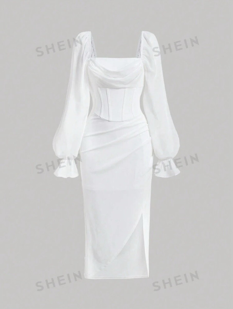 white christmas dresses Algeria Shein White Dress – Girlie At Heart main image 1