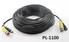 100ft CCTV Security Camera Male/Female DC Power Cable w/ BNC Male Plugs, PL-1100
