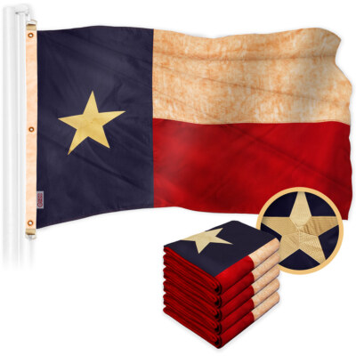 G128 5 Pack: Texas Tea-Stained TX State Flag 6x10 Ft Embroidered 420D Polyester