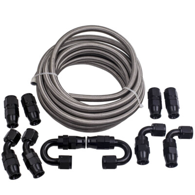 20 Feet AN8 Stainless Steel Braided Oil Fuel Hose Line Kit with 8AN Fittings