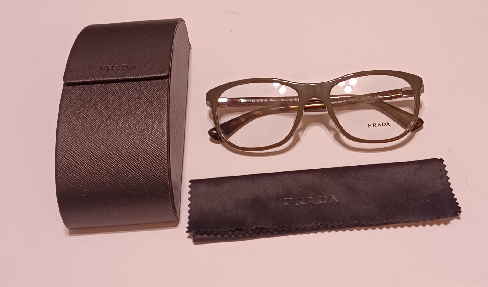 Prada VPR295S Unisex Green Olive Gold Logo Sunglasses 56mm Rx Ready Frame