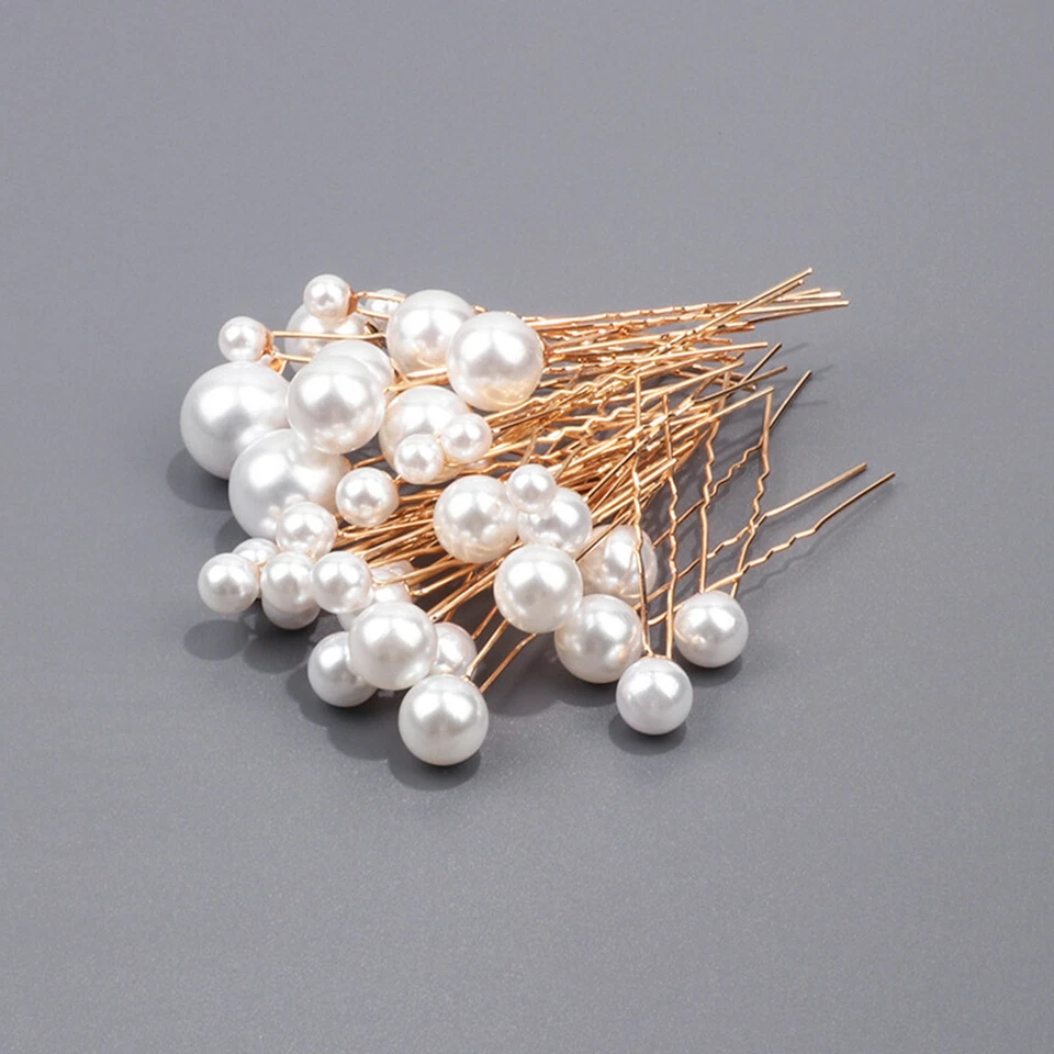 Juego de 18 piezas de alfileres de metal en forma de U perlas horquillas clips elegantes sombreros para la cabeza Foto 3 de 4