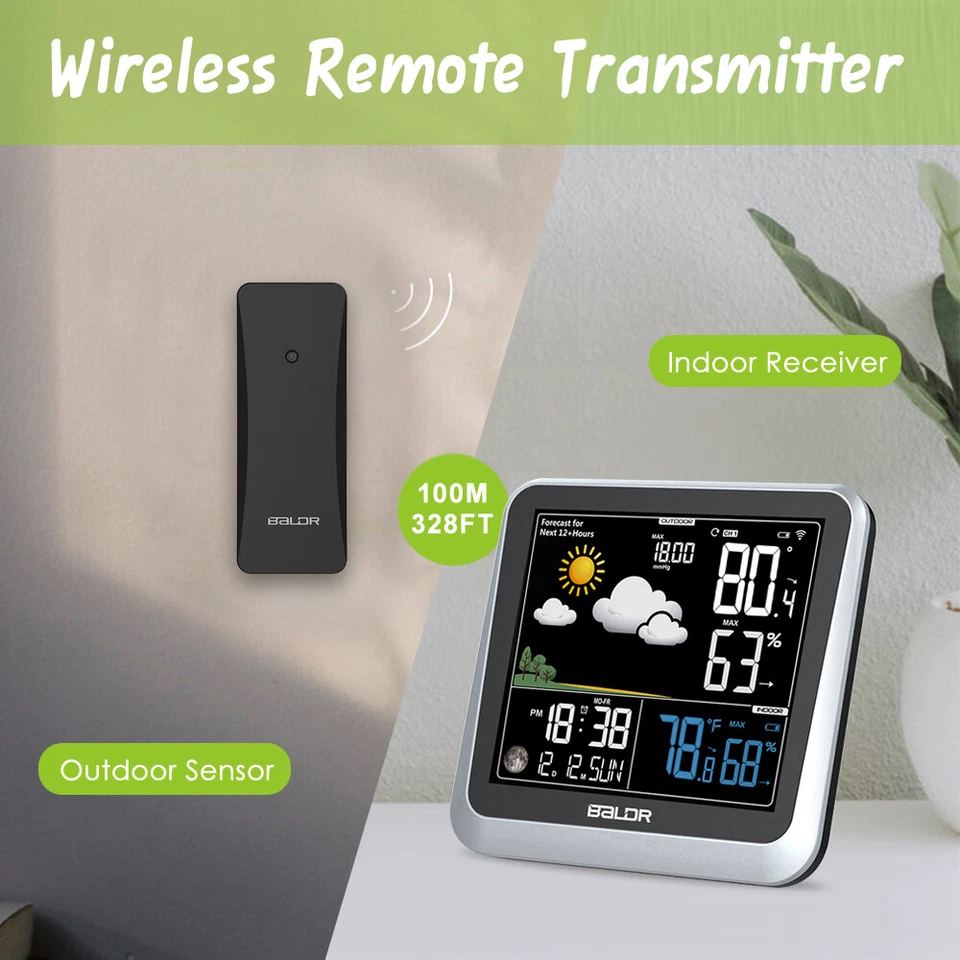 BALDR B336 Digital Color LCD Weather Station Indoor/Outdoor Temperature Humidity - Image 3 of 4