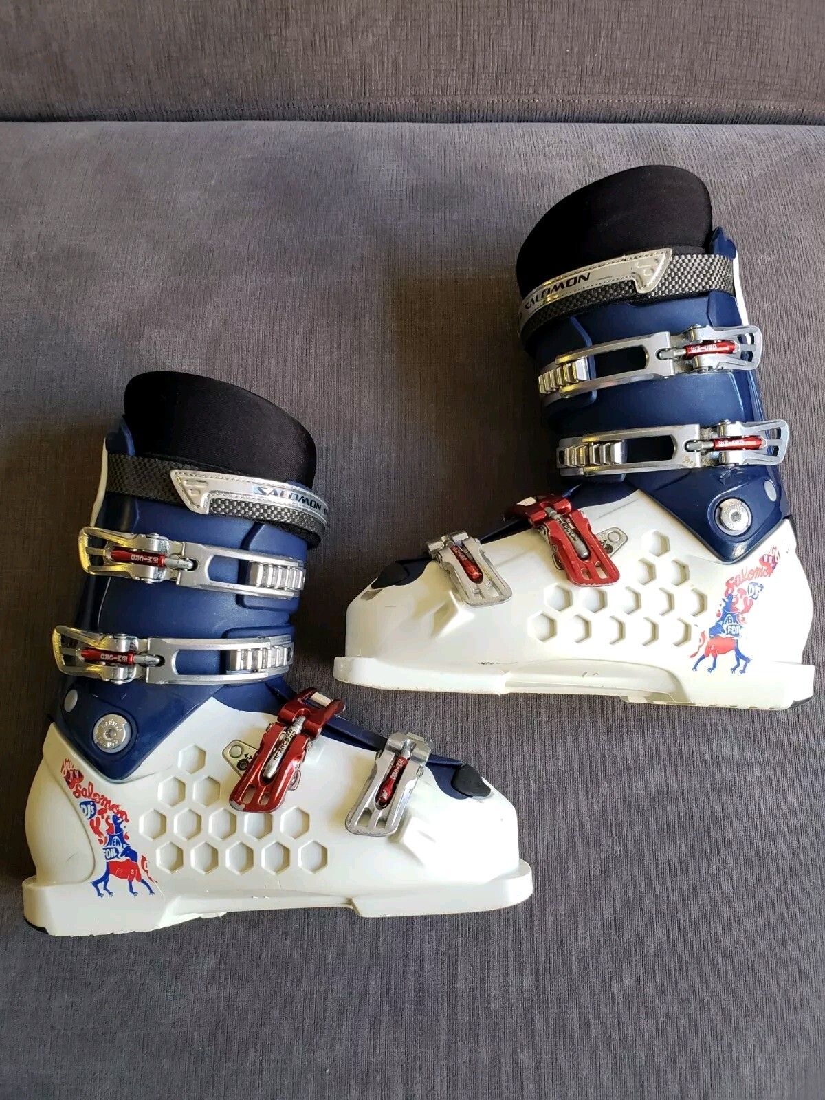 Scarponi da sci uomo Salomon taglia 27 27 5 Flex 85 bianco blu rosso pulitissimi!