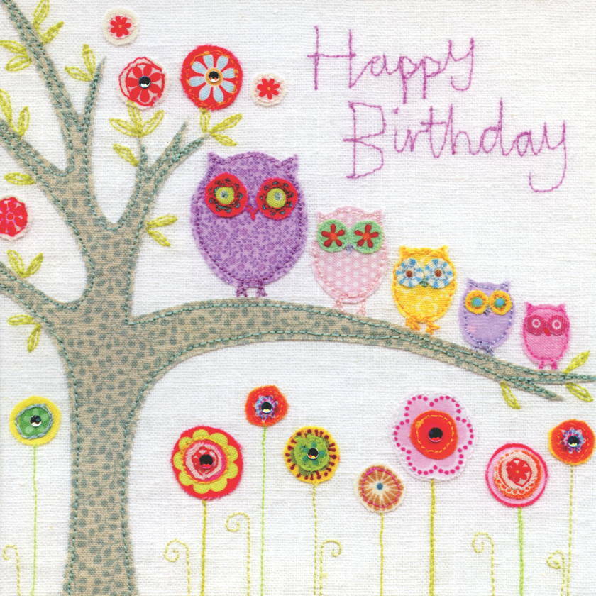 Owl Happy Birthday Card – Blue Eyed Sun Hand Finished Greeting Card