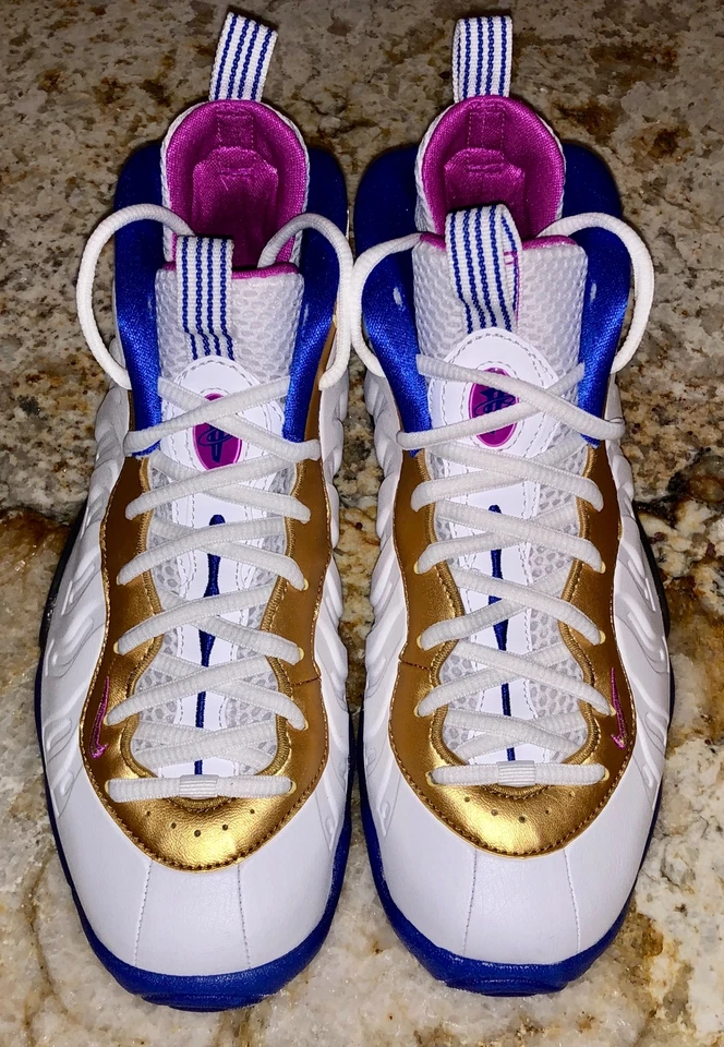 NIKE Little Posite One White Fuchsia Gold Basketball Shoes NEW Youth Girls 5.5 - Image 4 of 4