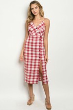 women-checkered-red-white-spaghetti-strap-empire-waist-dress-summer-casual-urban