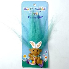 Wacky Wabbit Trolls Pin Easter Bunny Basket Teal Hair Mini Vintage Russ Brooch