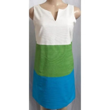 "ANN TAYLOR" GREEN-TURQUOISE & IVORY COLOR BLOCK SHIFT DRESS SIZE: 14 NWT $120