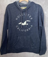 Hollister California Navy Blue Hoodie Sweatshirt Embroidered - Size L
