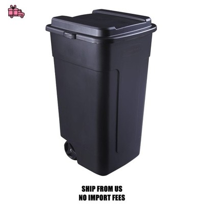 Rubbermaid 50 gal Roughneck Wheeled Plastic Garage Trash Can, Black