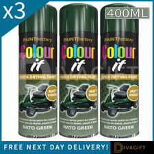 3 x NATO GREEN ALL-PURPOSE MATT FINISH SPRAY PAINT 400ML FOR METAL WOOD PLASTIC