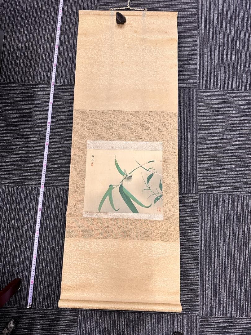 Vintage Japanese Hanging Scroll Bamboo Painting Handwritten Ink Art Rustic Decor