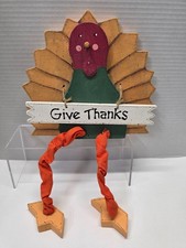Rustic Wooden Turkey Wall Hanging Give Thanks Folk Art Thanksgiving Decor 14"