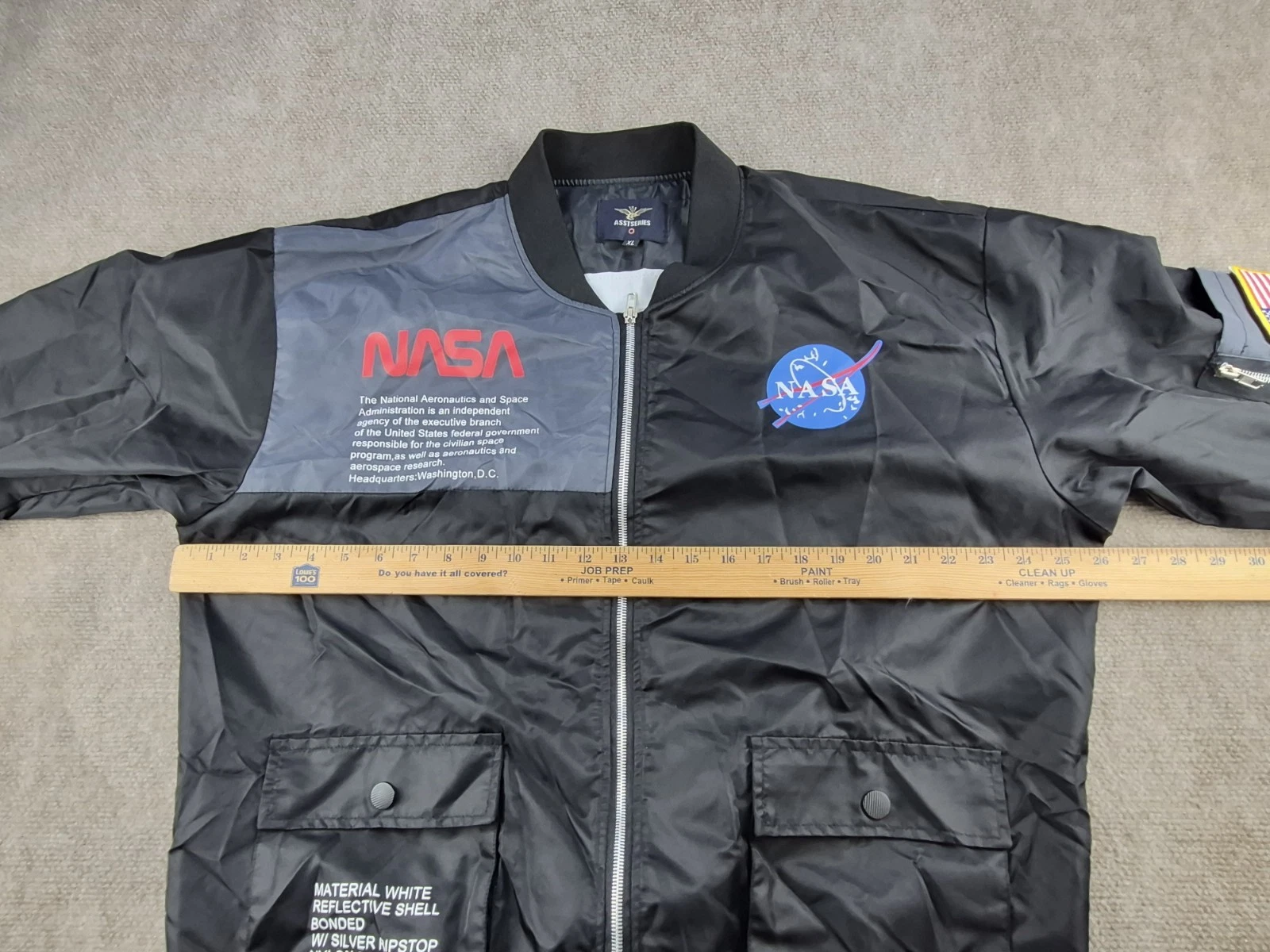 ASSTSERIES NASA Bomber Jacket Men Sz XL Black Flight Jacket Space Logo Polyester - product detail image 12