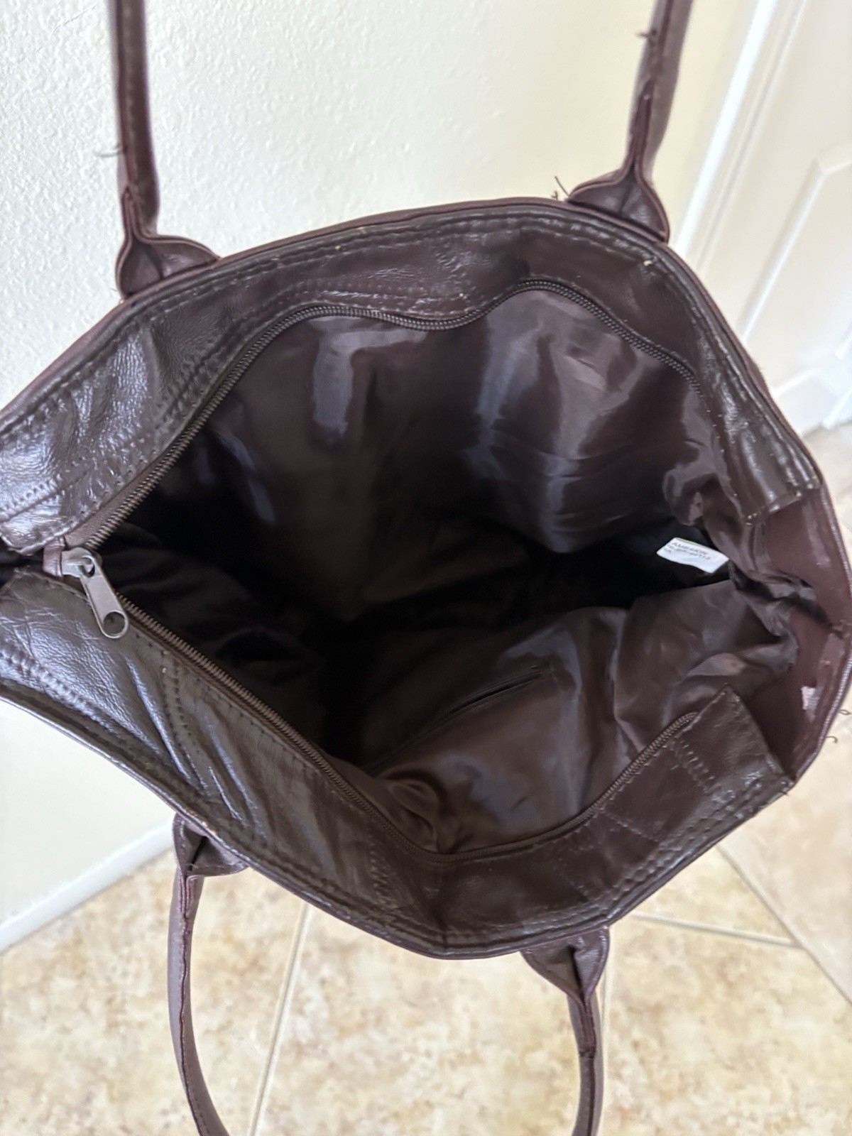 Vintage Dark Brown Patchwork Lambskin Leather Hob… - image 6