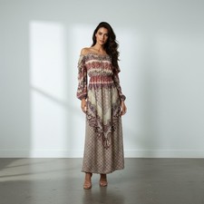 Love Reign Off The Shoulder Boho Printed Sheer Maxi Dress