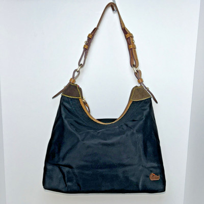 Dooney & Bourke Erica Hobo Shoulder Bag Black Nylon Leather Trim Pink Lining