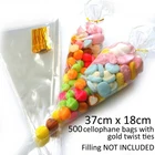 500 Party Cone Bags Large Size 37cm*18cm Cellophane Sweet Cone Bags Gold Ties