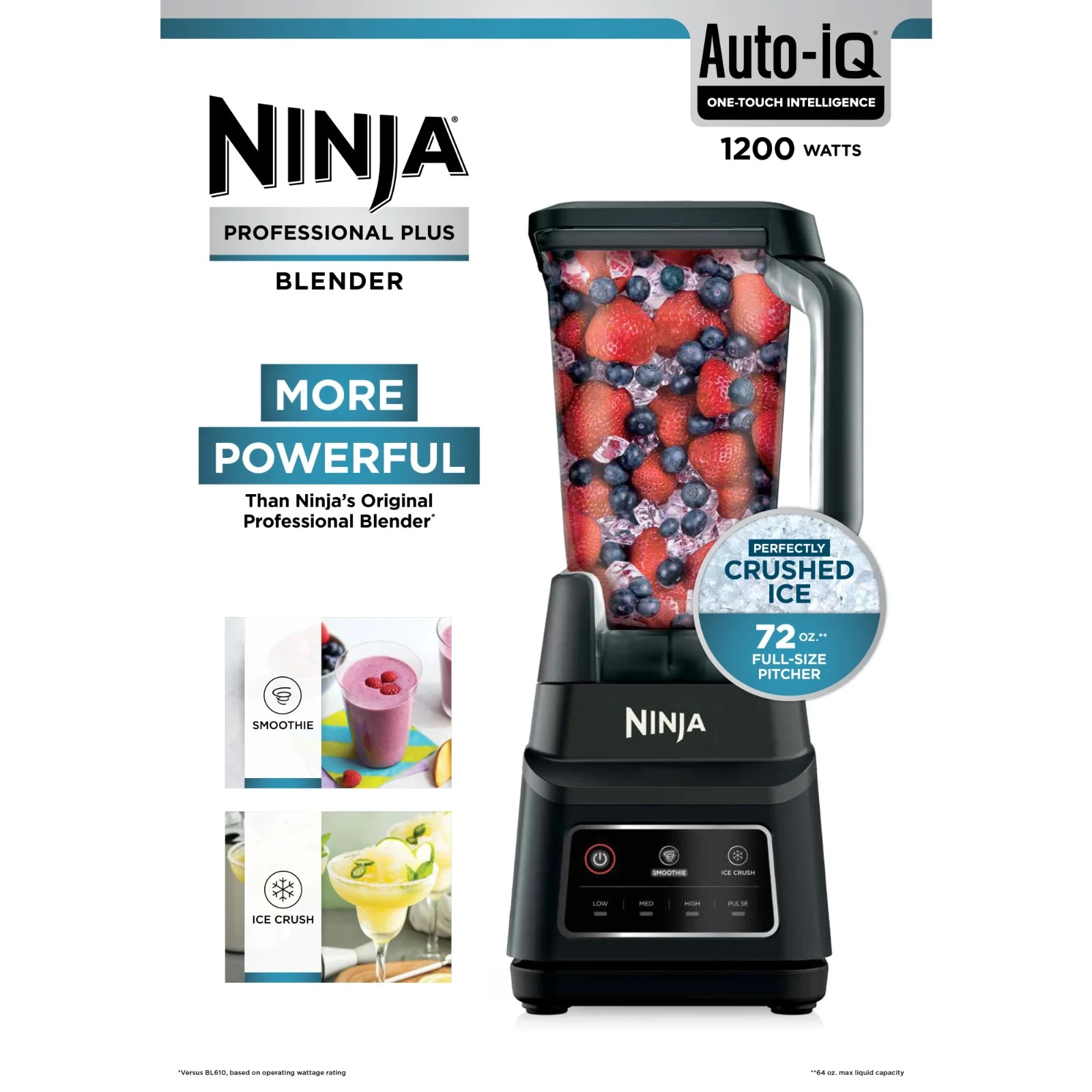 Ninja Professional Plus Blender, 2 Auto-IQ Programs for Smoothies, 1200 W, BN700