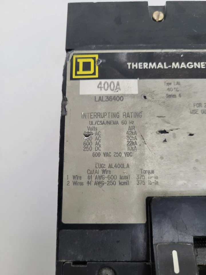 LAL36400 Square D 400 Amp 600 Volt Circuit Breaker - Next Day Option - Flaw - Image 3 of 4