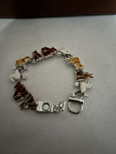 Bracelet Cats Kittens Links Enamel Silver Plate Multi Color Bracelet 7.25" Long