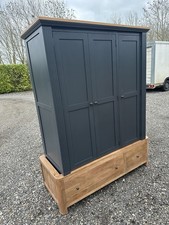 Oak Furnitureland HIGHGATE Blue Painted and Solid Wood Oak Triple  Wardrobe