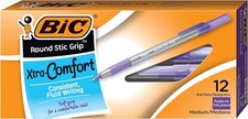 BIC Round Stic Grip Xtra Comfort Fashion Ball 12 Count Pack of 1 , Purple