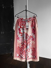 Pantalone donna Zara multicolore stampa barocca floreale gamba larga raso ros...