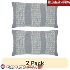 Textured Stripe Cotton Decorative Pillow 14x24 Oblong Accent Indoor Use