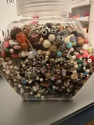 Crystal Beads, Natural Gemstones, Pearls, Beads Etc Huge Loose Jar Lot 
